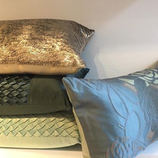 Patterned and Sequined Cushions in Golds and Greens